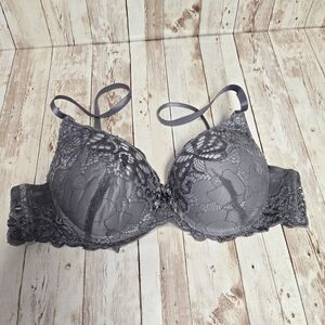 Marilyn Monroe Gray Lace Bra 34B Underwire Padded Sheer Floral